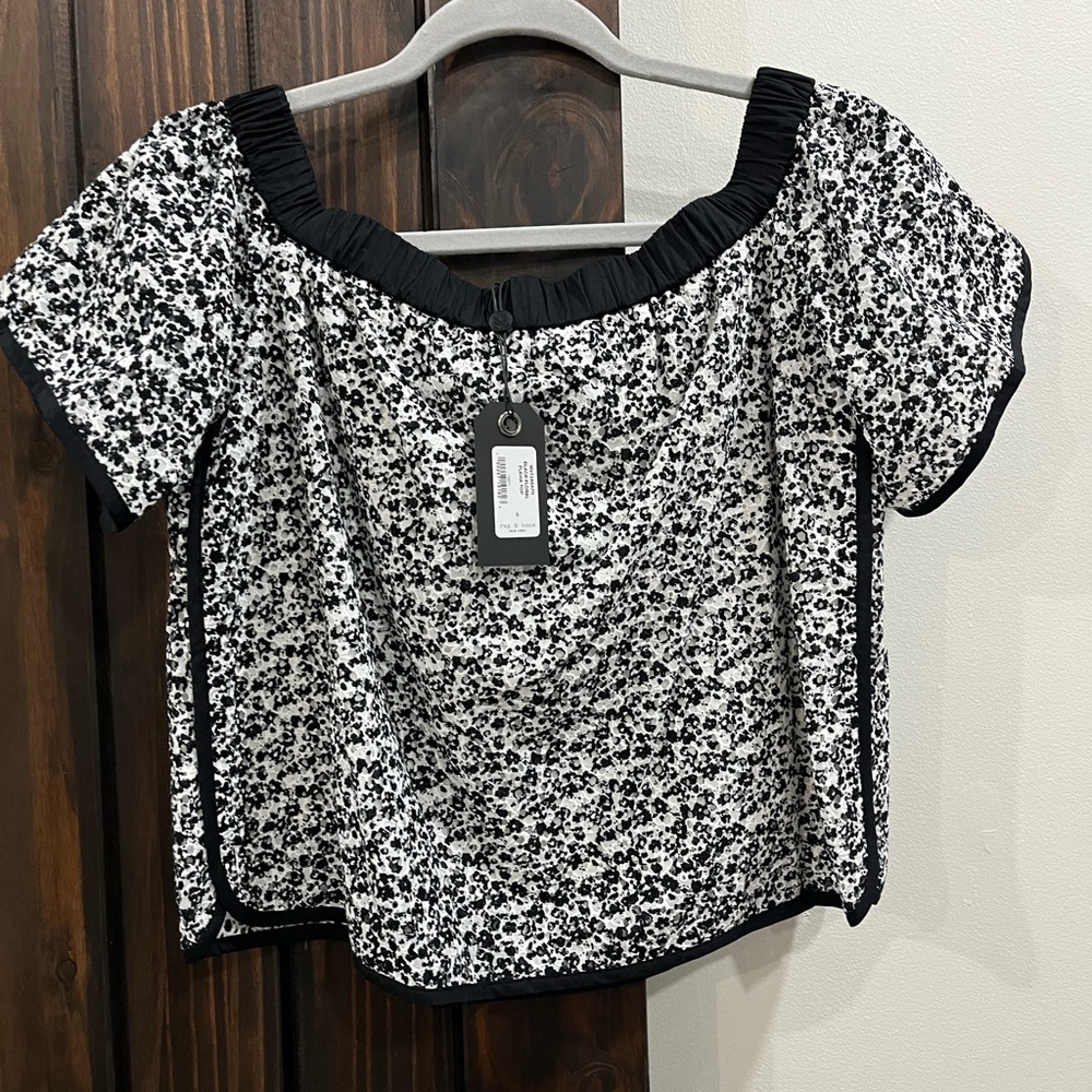 Rag&Bone black floral flavia top small new w tags